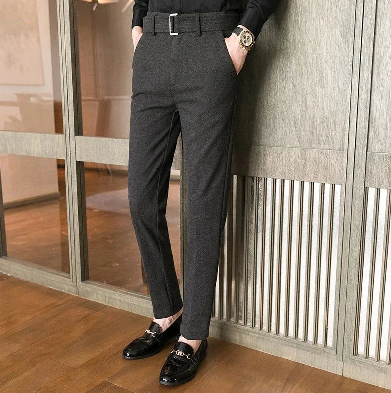 Straight Slim Fit Tressed Male Suit Trousers Social Tailoring Men's Summer Pants Stretch Business Elastic Clothing Promotion Hot