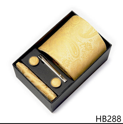 Premium Men's Tie Gift Set - 8cm Silk Necktie with Pocket Square, Cufflinks & Tie Clip - BOC-WEAR