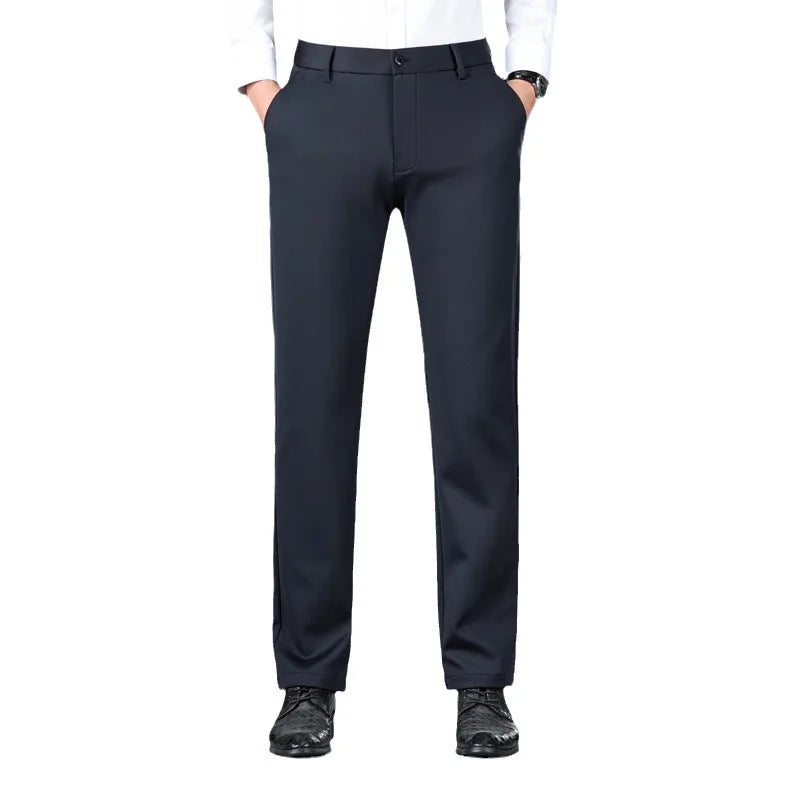 Men's autumn/winter fashionable business casual pants, elastic slim fit warm and plush suit pants, work clothes