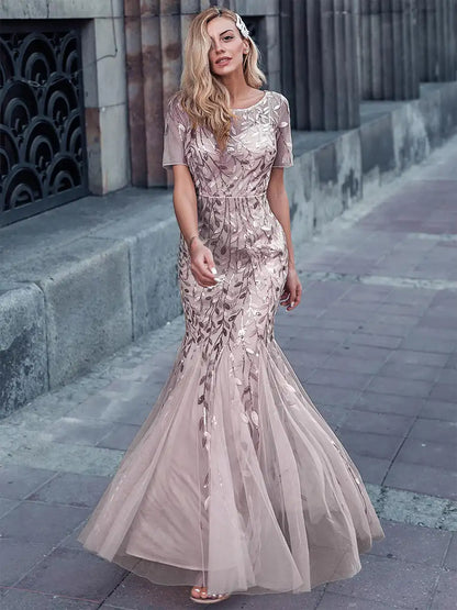 Sequin High Slit Evening Gown