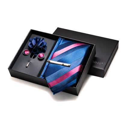 Navy blue Silk Necktie Paisley Floral Mens Tie Pocket Square Cufflinks Set Quality Business Wedding Birthday Gift Box Gravatas - BOC-WEAR