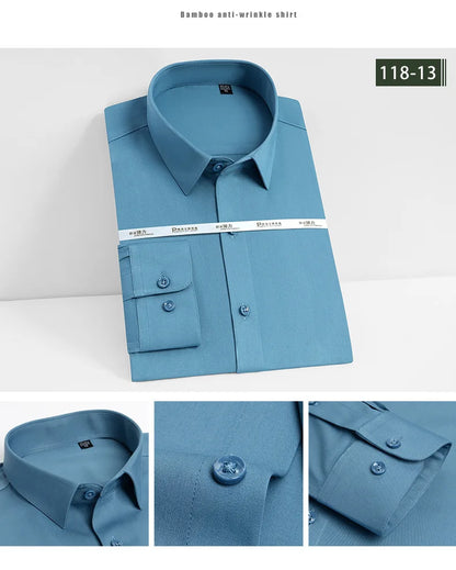 Men's white shirt long sleeved wedding business non ironing formal wear professional workwear casual wrinkle resistant shirt - BOC-WEAR