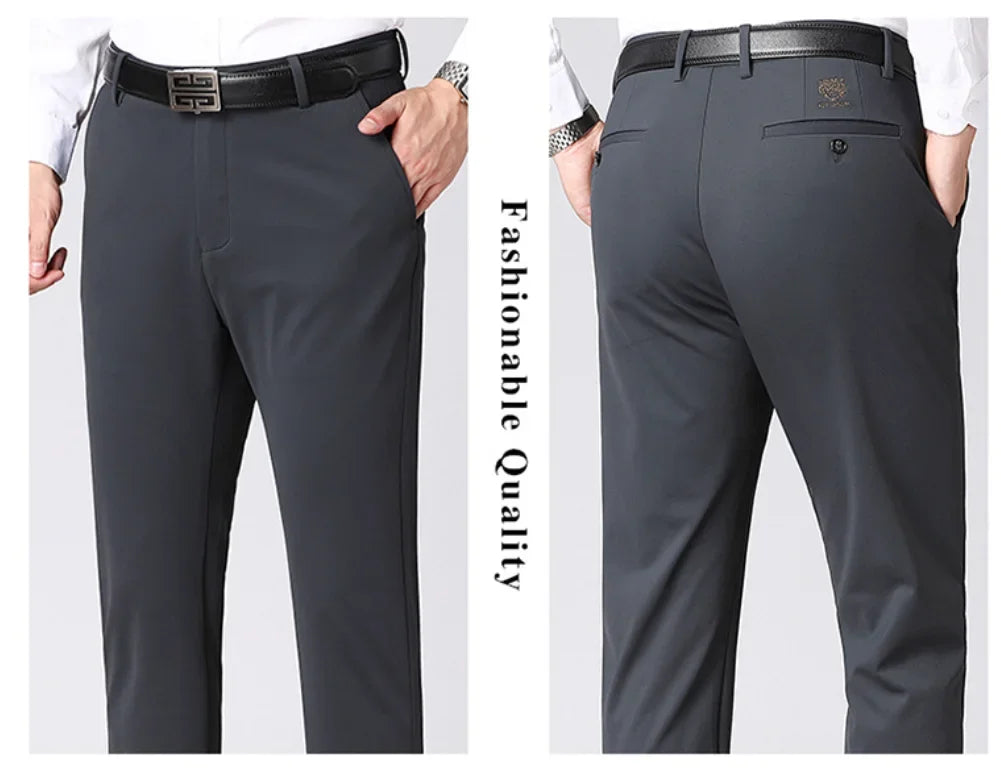 Men's autumn/winter fashionable business casual pants, elastic slim fit warm and plush suit pants, work clothes