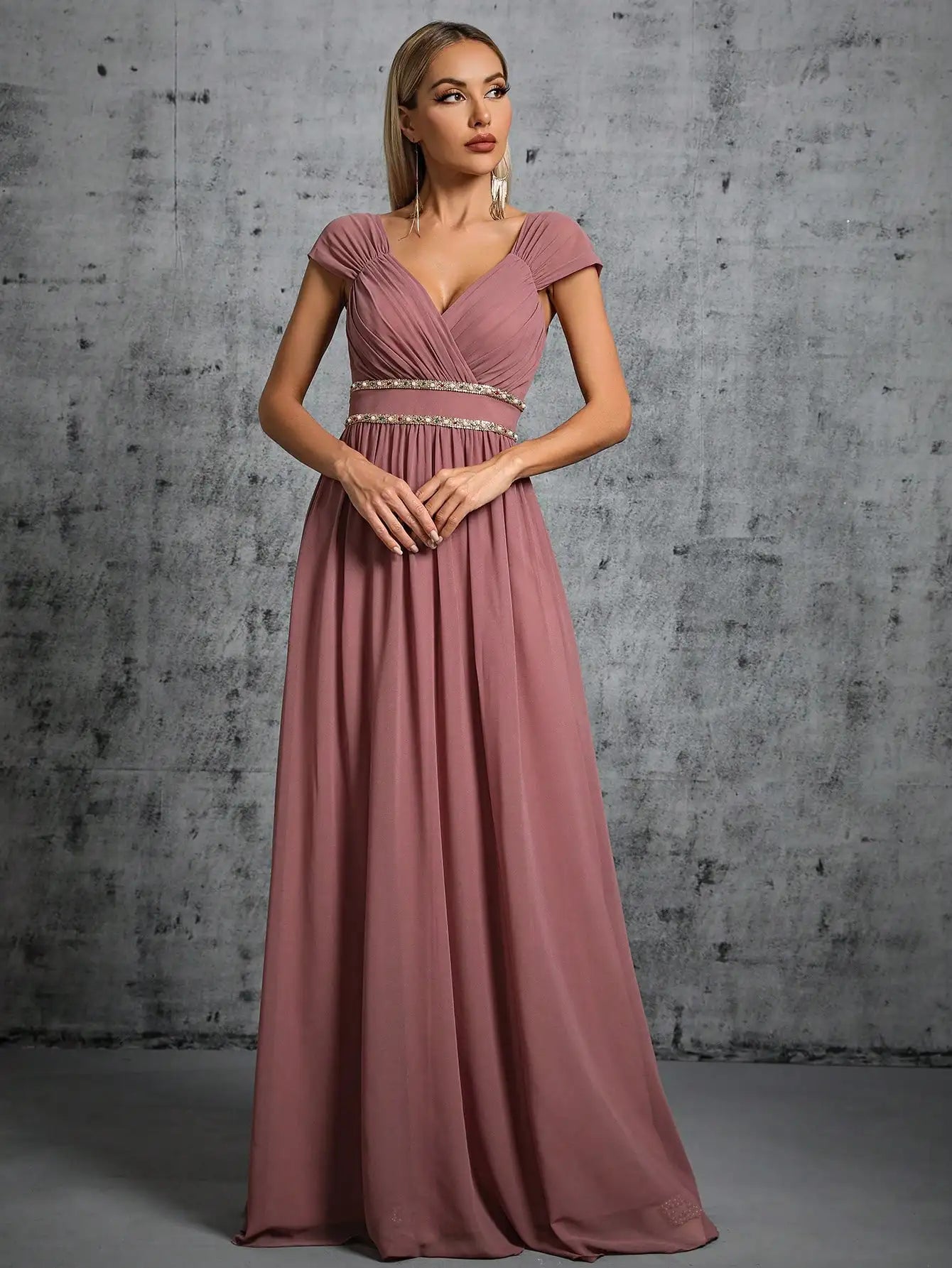 V-Neck Colorful Chain Chiffon Swing Dress