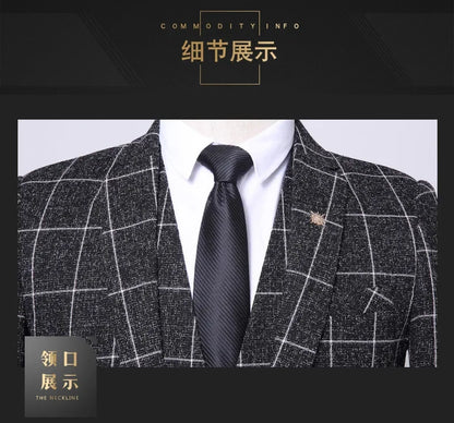 Suit Fashion Business Casual Gentleman Men's Italian Style Elegant Plaid Slim-Fit Formal 3-Piece Suit