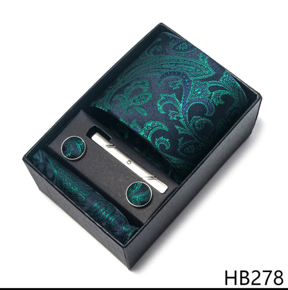 Premium Men's Tie Gift Set - 8cm Silk Necktie with Pocket Square, Cufflinks & Tie Clip - BOC-WEAR