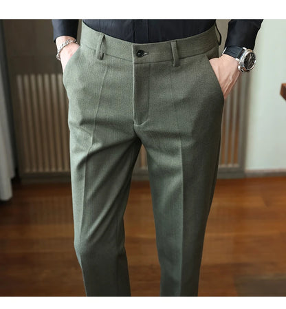 Autumn Winter New Woolen Suit Pants High Quality Striped Slim Fit Dress Pants Men's Formal Business Office Social Trousers