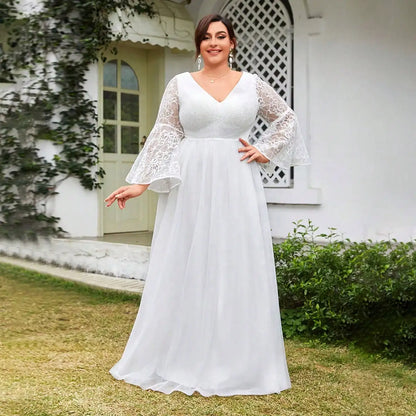 V-Neck Lace Mesh A-Line Wedding Dress