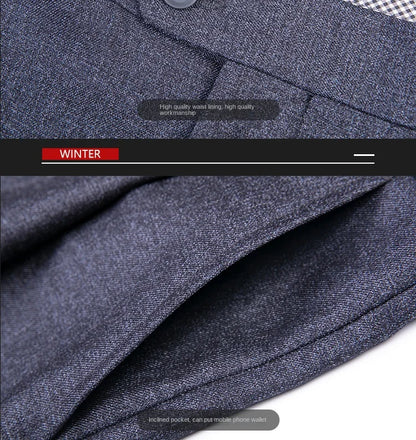 High Waist Suit Pants Men Autumn Thicken Double Pleated Straight Loose Formal Men Trousers High Quality Black Size 29-42 44 46