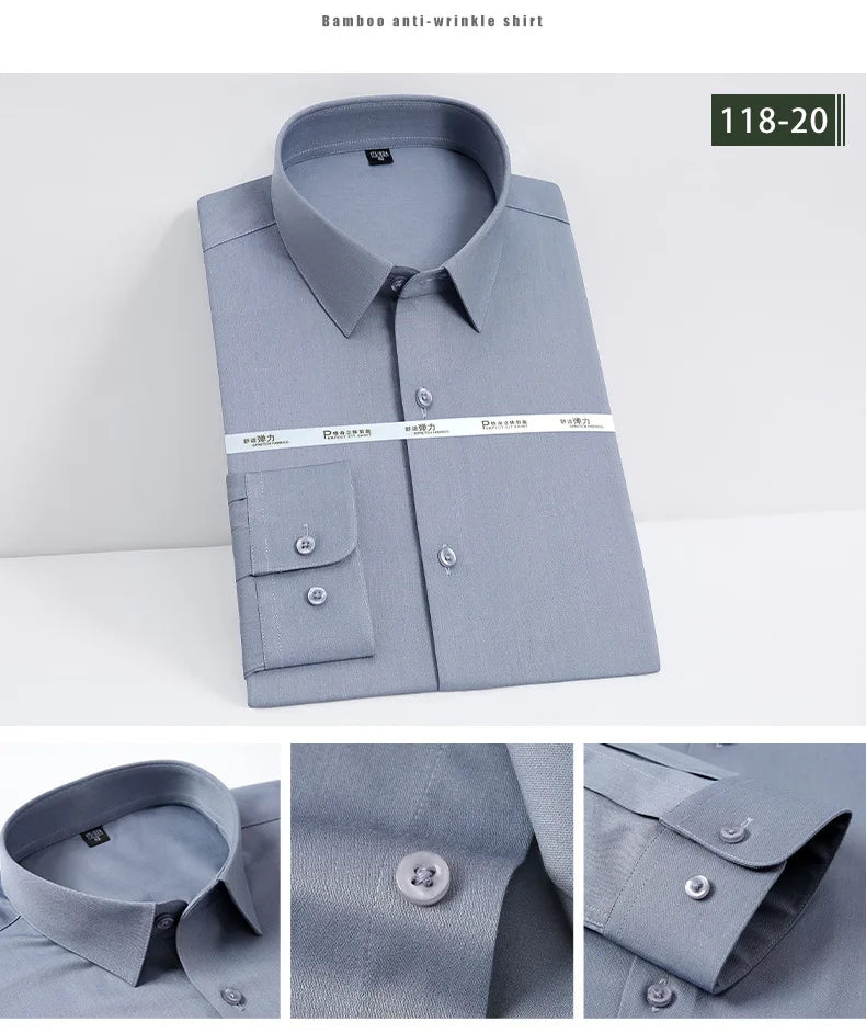 Men's white shirt long sleeved wedding business non ironing formal wear professional workwear casual wrinkle resistant shirt - BOC-WEAR