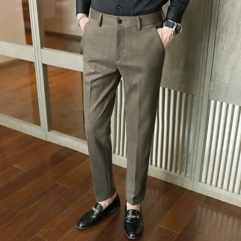 Autumn Winter New Woolen Suit Pants High Quality Striped Slim Fit Dress Pants Men's Formal Business Office Social Trousers