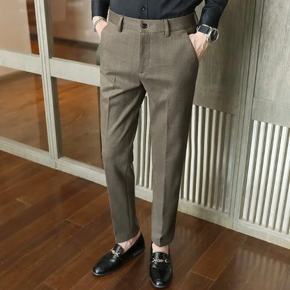 Autumn Winter New Woolen Suit Pants High Quality Striped Slim Fit Dress Pants Men's Formal Business Office Social Trousers