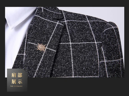 Suit Fashion Business Casual Gentleman Men's Italian Style Elegant Plaid Slim-Fit Formal 3-Piece Suit
