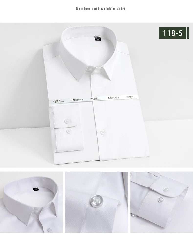Men's white shirt long sleeved wedding business non ironing formal wear professional workwear casual wrinkle resistant shirt - BOC-WEAR