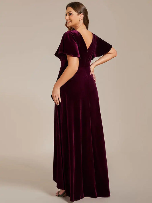 Plus Size Velvet Backless Evening Dress
