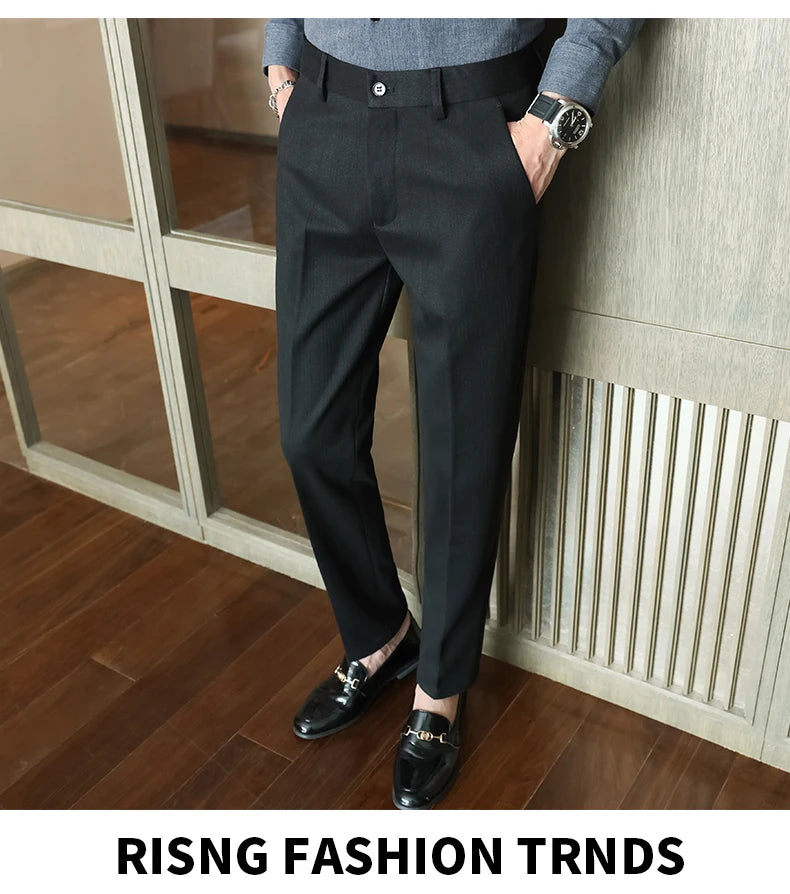 Autumn Winter New Woolen Suit Pants High Quality Striped Slim Fit Dress Pants Men's Formal Business Office Social Trousers