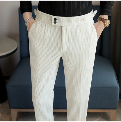 2024 New Light Luxury Chenille Neapolitan High Waist  Casual Pants for Men , Premium Feeling Slim Fit  Mens Dress Pants,pantalon