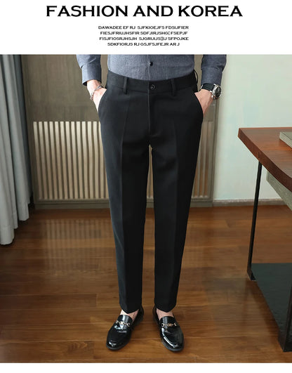 Autumn Winter New Woolen Suit Pants High Quality Striped Slim Fit Dress Pants Men's Formal Business Office Social Trousers