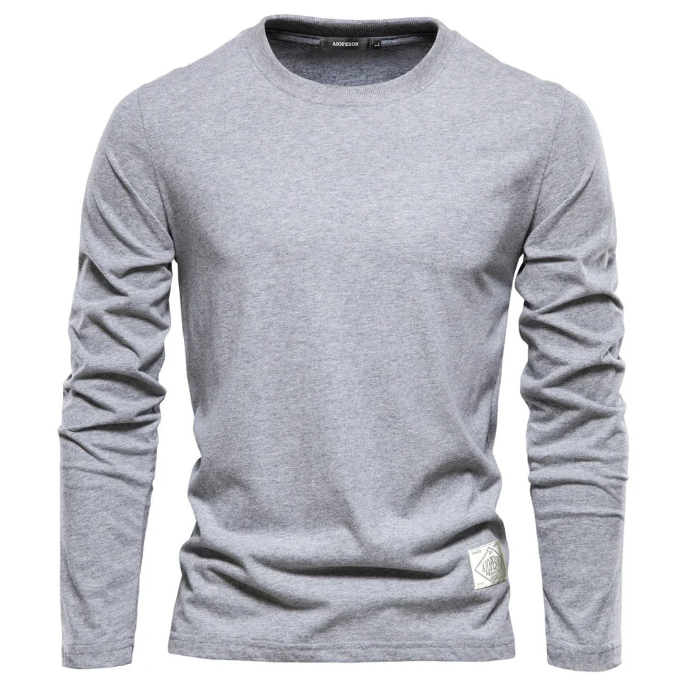 Premium 100% Cotton Long Sleeve T-Shirt for Men - Classic Solid Colors - BOC-WEAR