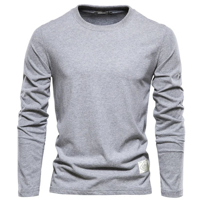 Premium 100% Cotton Long Sleeve T-Shirt for Men - Classic Solid Colors - BOC-WEAR