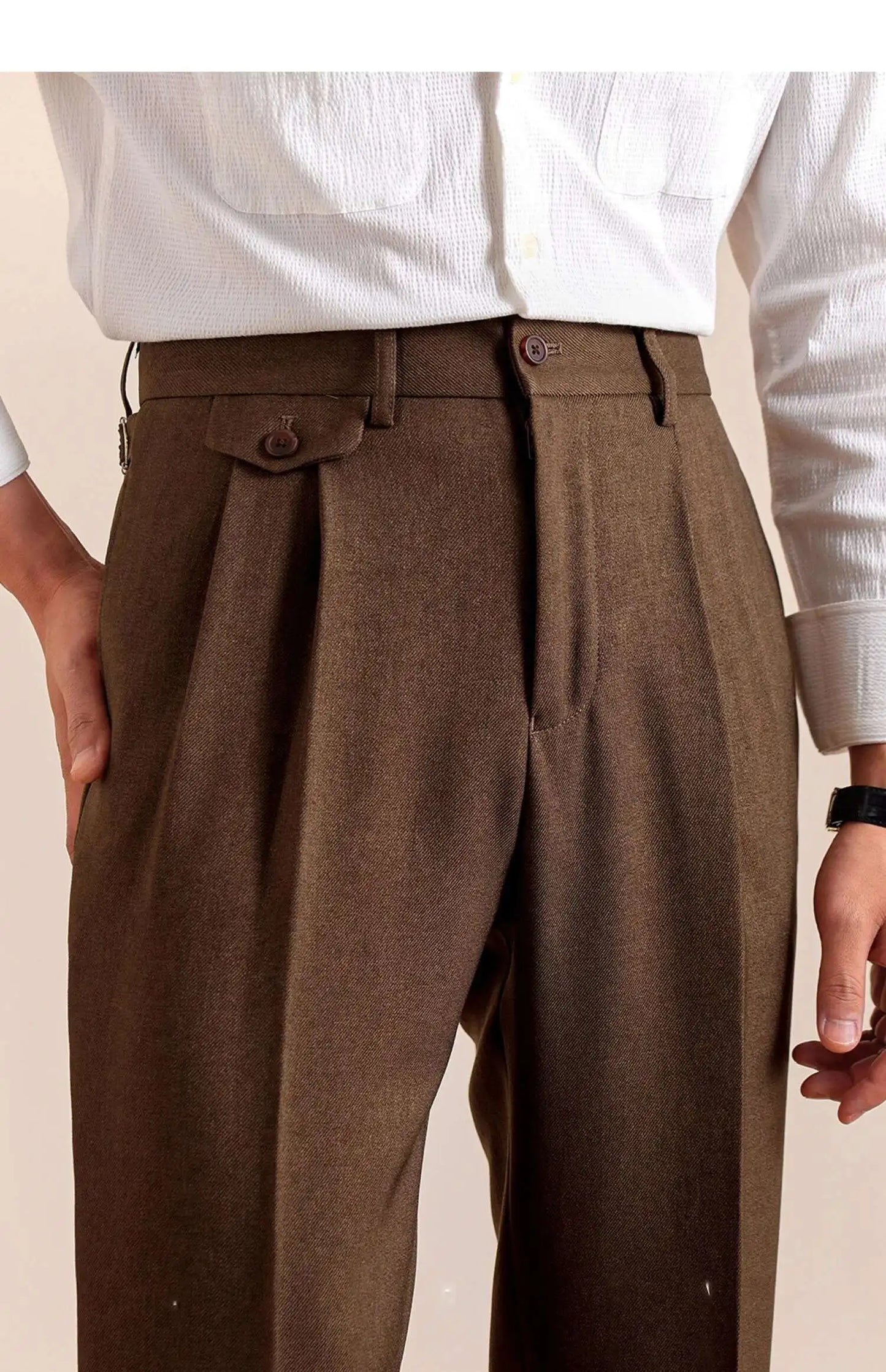 British Style High Waist Pants Warm Office-trousers Men Dress Pants Trousers 2025 Spring Men's Solid Color Suit Pant Straight