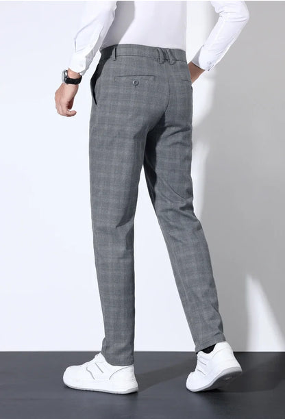 Autumn Winter Men's Plaid Striped Suit Pants Cotton Stretch Straight Business Casual High Quality Classic Fashion Trousers Male
