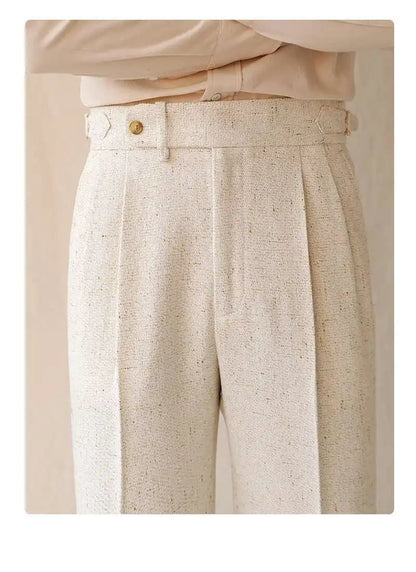 Top Quality Casual High Waist Straight Leg Trouser For Men Winter Paris Button Trouser Business Naples Gentleman Suit Pants