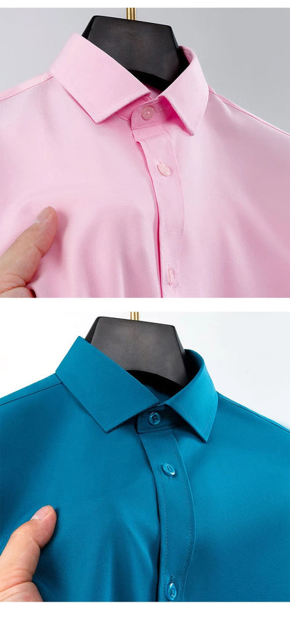 New Anti-Wrinkle Men's Shirts Long Sleeve For Men Slim Fit Stretch Camisa Social Business Formal Blouse White Office Shirt S-5XL - BOC-WEAR