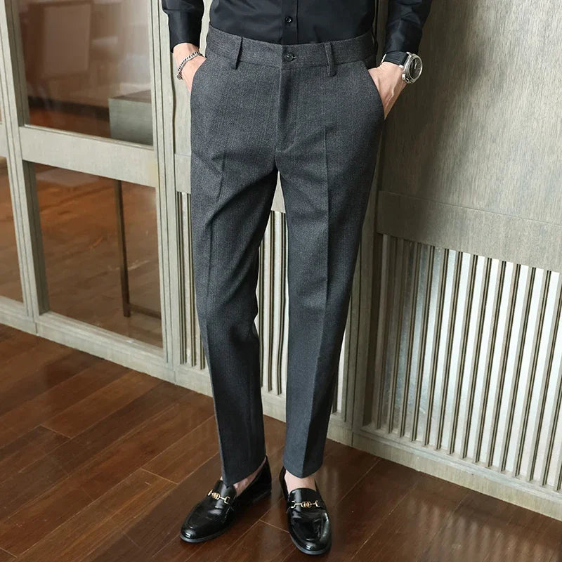 Autumn Winter New Woolen Suit Pants High Quality Striped Slim Fit Dress Pants Men's Formal Business Office Social Trousers
