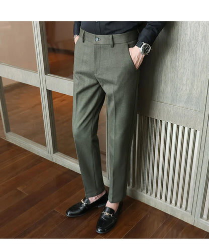 Autumn Winter New Woolen Suit Pants High Quality Striped Slim Fit Dress Pants Men's Formal Business Office Social Trousers