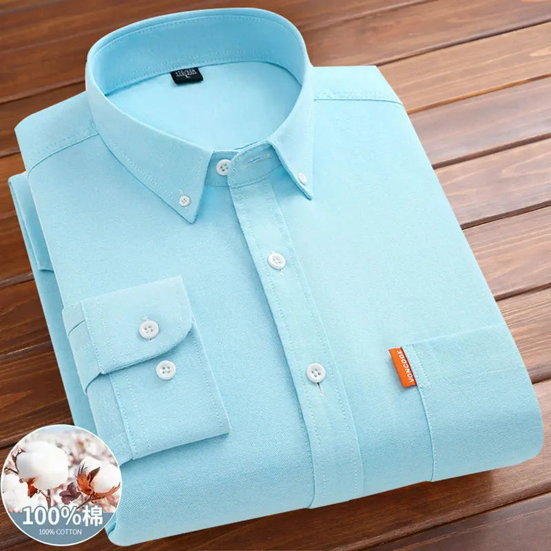 Men's shirt long sleeve 100% cotton spring/summer Oxford woven non-ironing anti-wrinkle Business casual high quality - BOC-WEAR