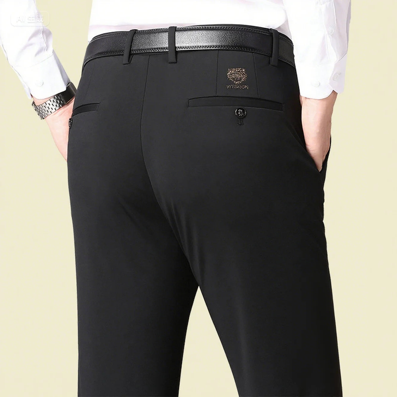 Men's autumn/winter fashionable business casual pants, elastic slim fit warm and plush suit pants, work clothes