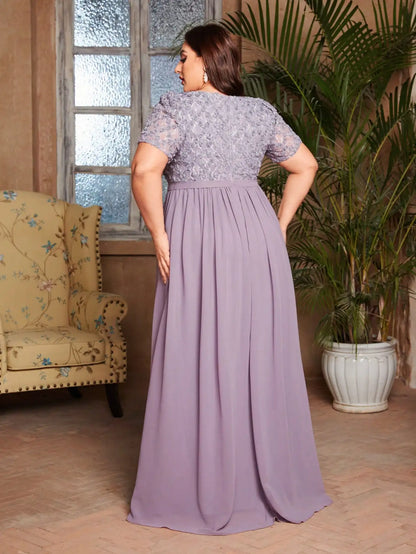 V-Neck Floral Chiffon Patchwork Dress