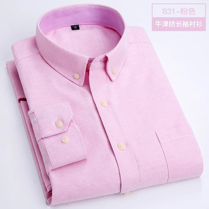Men's long sleeve shirt Oxford woven casual non-ironing spring summer autumn slim top comfortable trend fashion with white shirt - BOC-WEAR