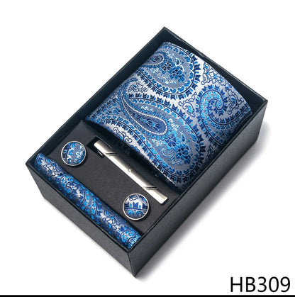 Luxury Brand 8 cm Tie Handkerchief Cufflink Clip Set For Men Wedding Gravata Suit Accessories Holiday Gift Box - BOC-WEAR