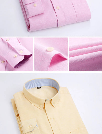 Men's long sleeve shirt Oxford woven casual non-ironing spring summer autumn slim top comfortable trend fashion with white shirt - BOC-WEAR