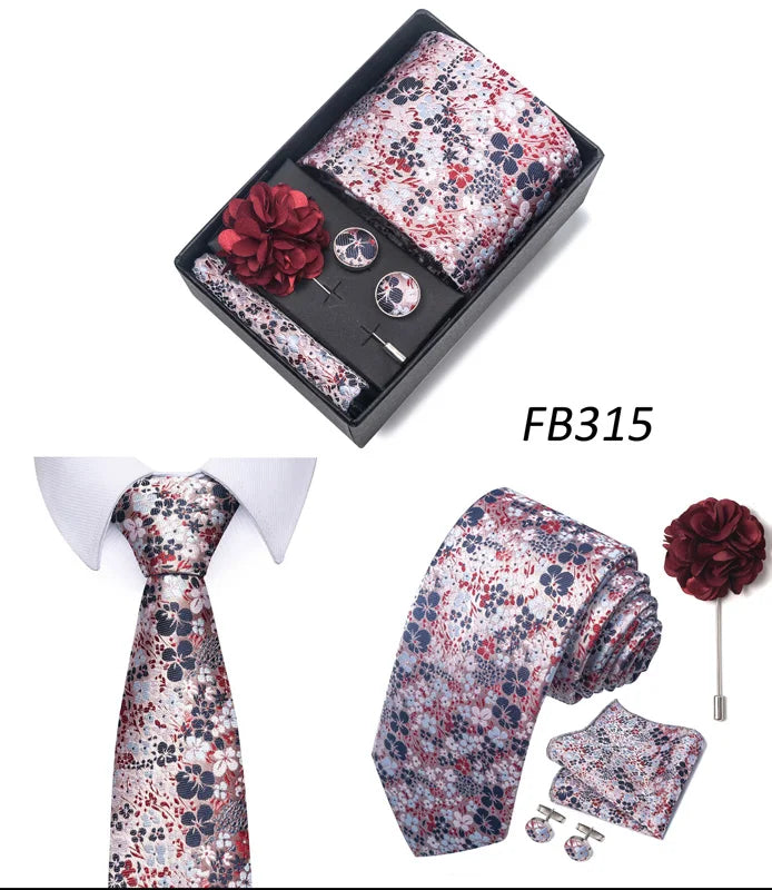 New Designer Blue Red Green Paisley Ties For Men Wedding Party Neck Tie Luxury Tie Pocket Square Cufllink Brooch Set - BOC-WEAR