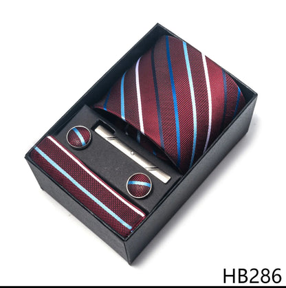 Luxury Brand 8 cm Tie Handkerchief Cufflink Clip Set For Men Wedding Gravata Suit Accessories Holiday Gift Box - BOC-WEAR