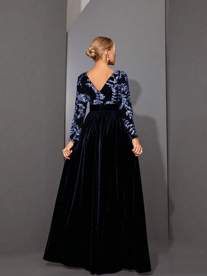 Sequin Velvet Long Sleeve Maxi Dress