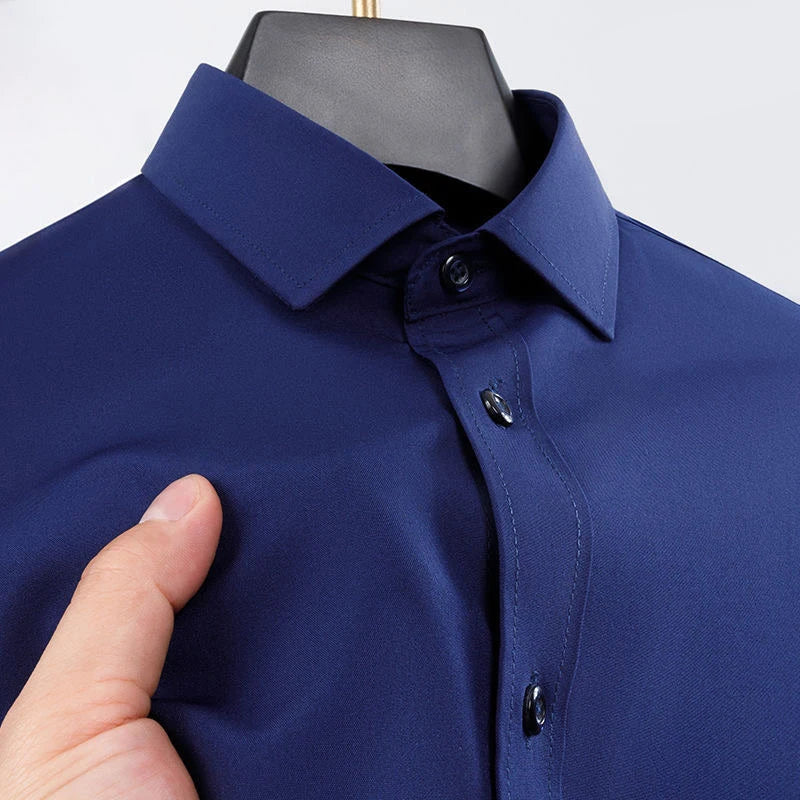 New Anti-Wrinkle Men's Shirts Long Sleeve For Men Slim Fit Stretch Camisa Social Business Formal Blouse White Office Shirt S-5XL - BOC-WEAR