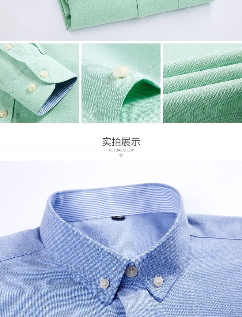 Men's long sleeve shirt Oxford woven casual non-ironing spring summer autumn slim top comfortable trend fashion with white shirt - BOC-WEAR