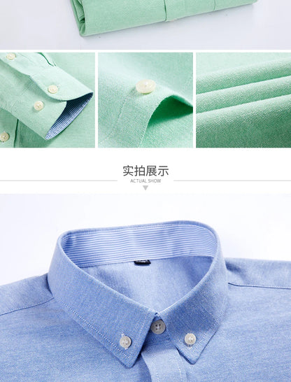 Men's long sleeve shirt Oxford woven casual non-ironing spring summer autumn slim top comfortable trend fashion with white shirt - BOC-WEAR