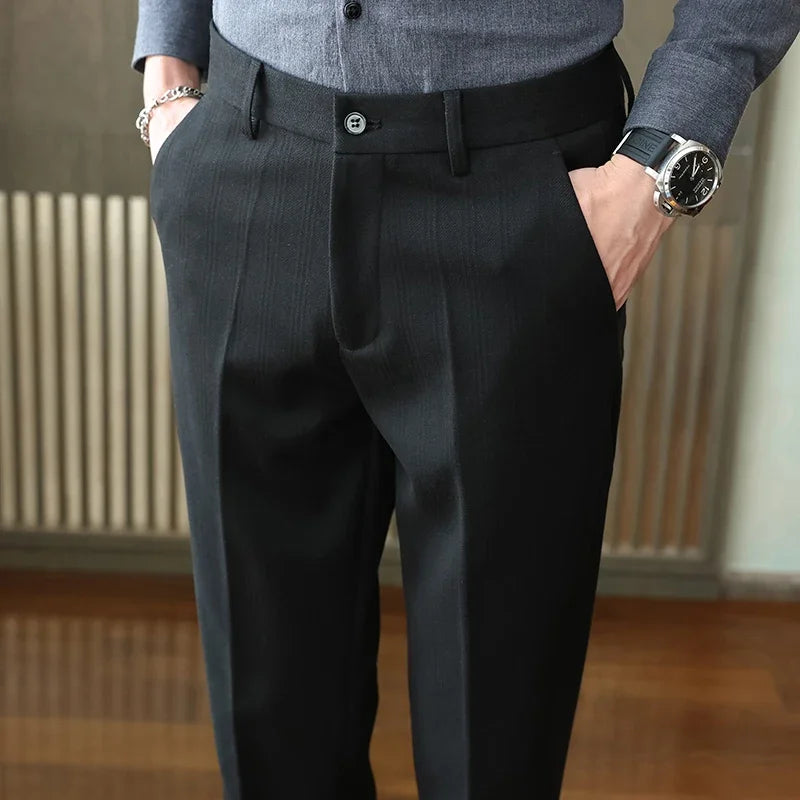 Autumn Winter New Woolen Suit Pants High Quality Striped Slim Fit Dress Pants Men's Formal Business Office Social Trousers