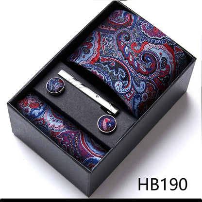 Top Grade Holiday Gift Box 7.5 cm Green Print Tie Pocket Squares Cufflink Set Gravatas Man Suit Accessories Fit Formal Party - BOC-WEAR