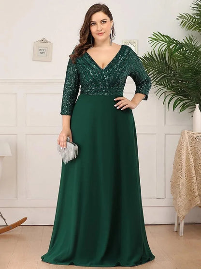 Plus Size Sequin A-Line Prom Dress