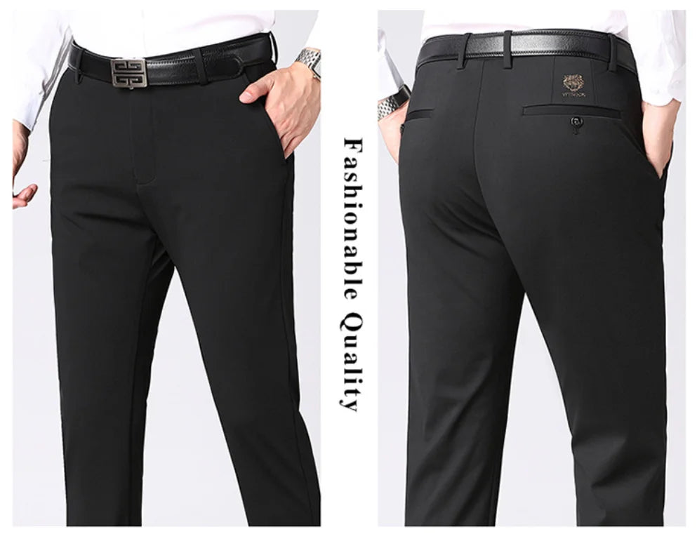 Men's autumn/winter fashionable business casual pants, elastic slim fit warm and plush suit pants, work clothes