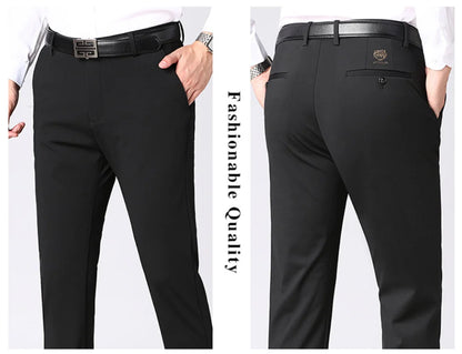 Men's autumn/winter fashionable business casual pants, elastic slim fit warm and plush suit pants, work clothes