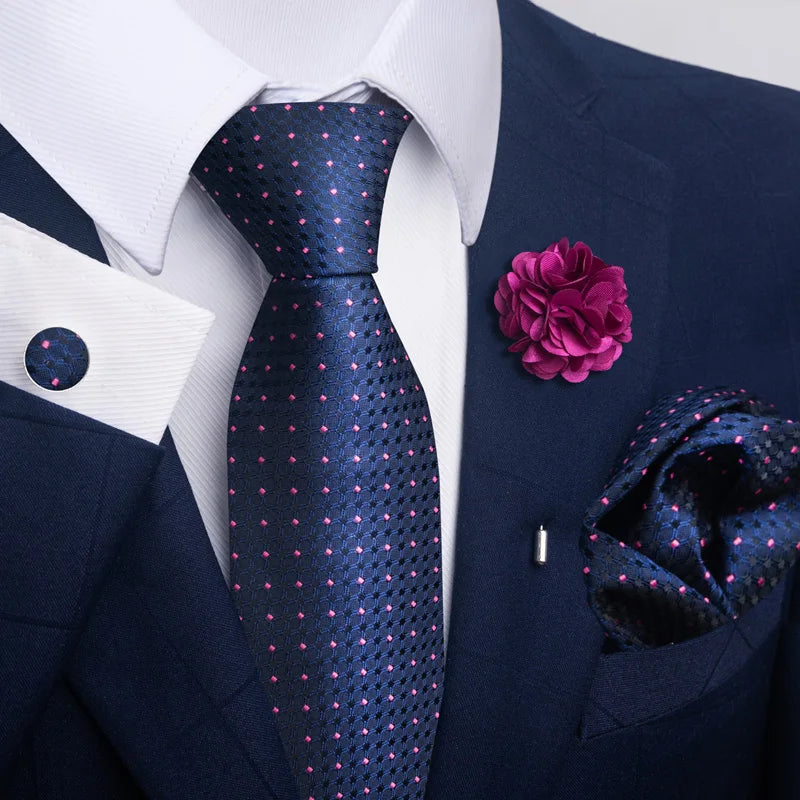 Luxury Men's Floral Tie Set - Black Gold Paisley Necktie with Pocket Square, Cufflinks & Brooch - BOC-WEAR