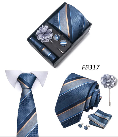 New Designer Blue Red Green Paisley Ties For Men Wedding Party Neck Tie Luxury Tie Pocket Square Cufllink Brooch Set - BOC-WEAR