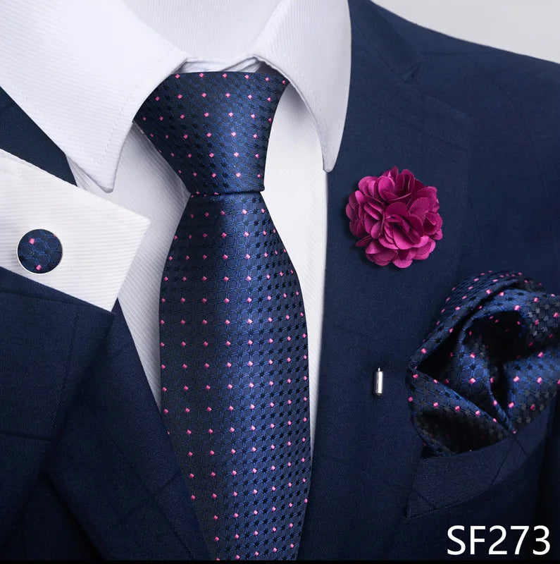 Luxury Men's Floral Tie Set - Black Gold Paisley Necktie with Pocket Square, Cufflinks & Brooch - BOC-WEAR